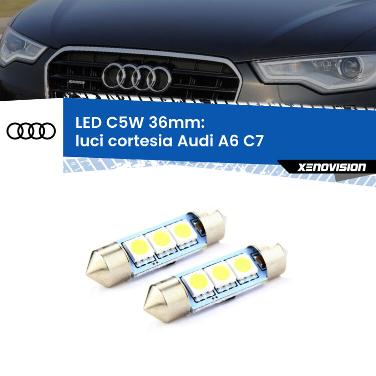 <strong>Luci Cortesia LED per Audi A6</strong> C7 2010 - 2018. Coppia lampade <strong>C5W</strong> 36mm estremamente longeve.