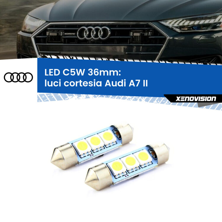 <strong>Luci Cortesia LED per Audi A7</strong> II 2019 in poi. Coppia lampade <strong>C5W</strong> 36mm estremamente longeve.