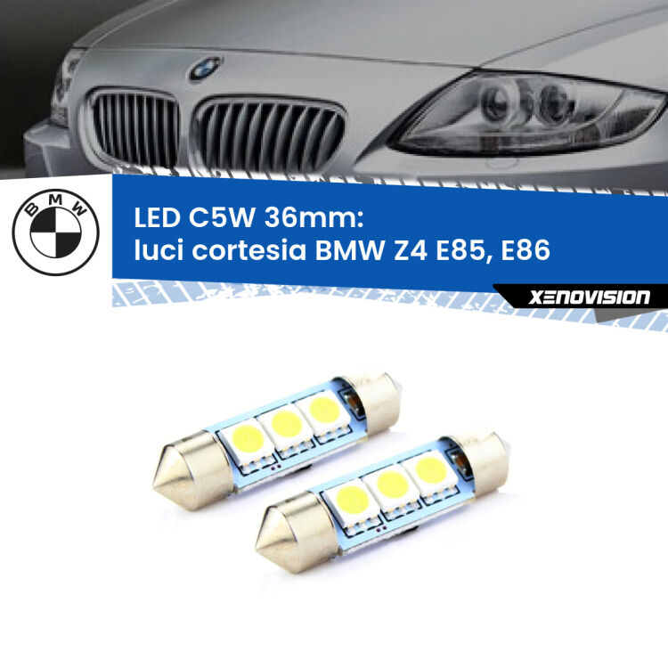 <strong>Luci Cortesia LED per BMW Z4</strong> E85, E86 2003 - 2008. Coppia lampade <strong>C5W</strong> 36mm estremamente longeve.