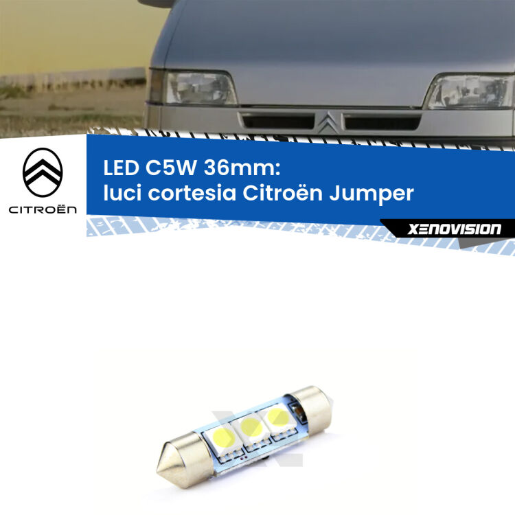 LED Luci Cortesia Citroën Jumper  1994 - 2002. Una lampadina led innesto C5W 36mm canbus estremamente longeva.