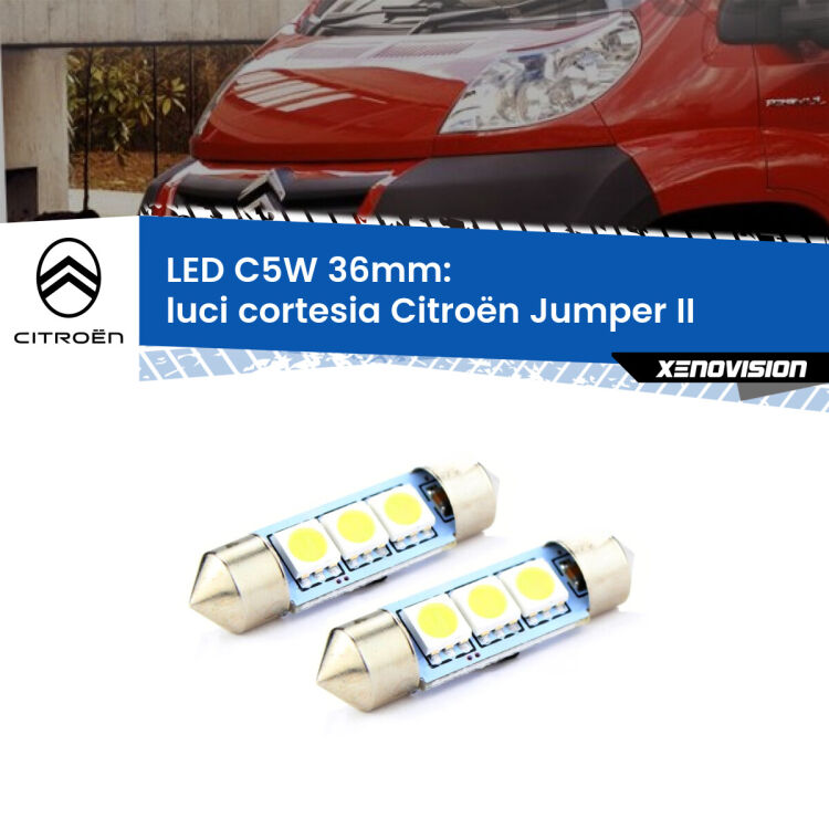 <strong>Luci Cortesia LED per Citroën Jumper</strong> II anteriori. Coppia lampade <strong>C5W</strong> 36mm estremamente longeve.