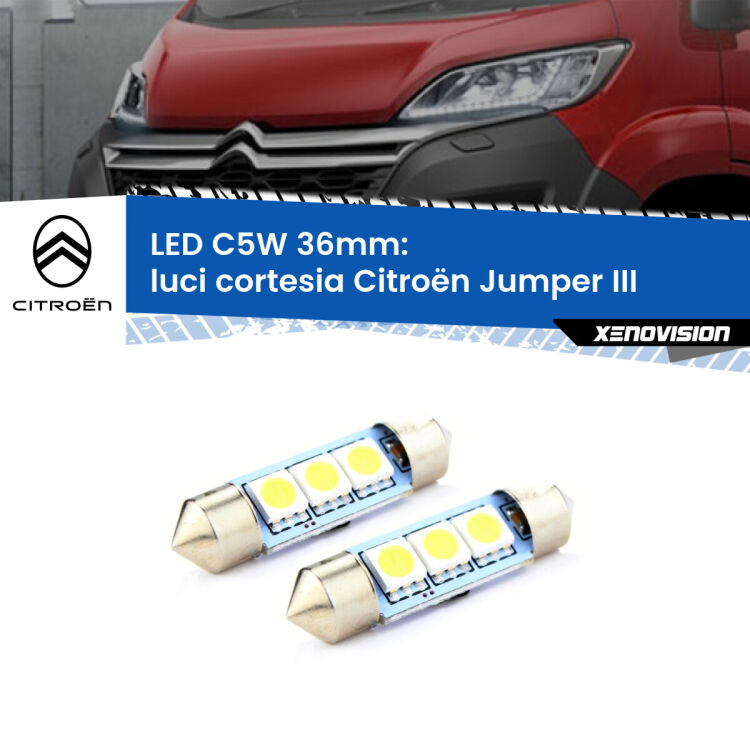 <strong>Luci Cortesia LED per Citroën Jumper</strong> III in poi. Coppia lampade <strong>C5W</strong> 36mm estremamente longeve.