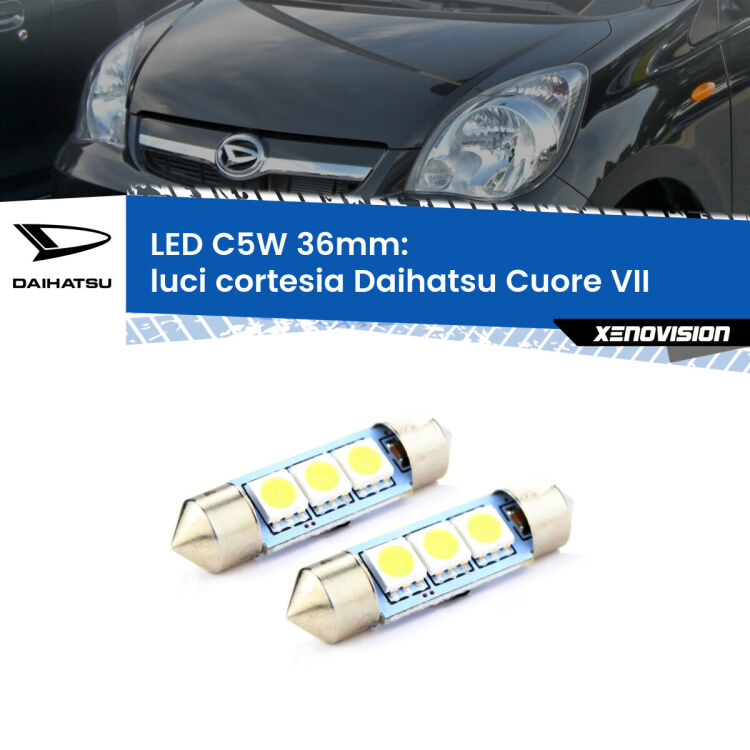 <strong>Luci Cortesia LED per Daihatsu Cuore VII</strong>  2007 - 2018. Coppia lampade <strong>C5W</strong> 36mm estremamente longeve.