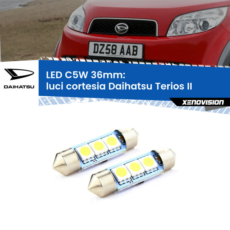 <strong>Luci Cortesia LED per Daihatsu Terios</strong> II posteriori. Coppia lampade <strong>C5W</strong> 36mm estremamente longeve.