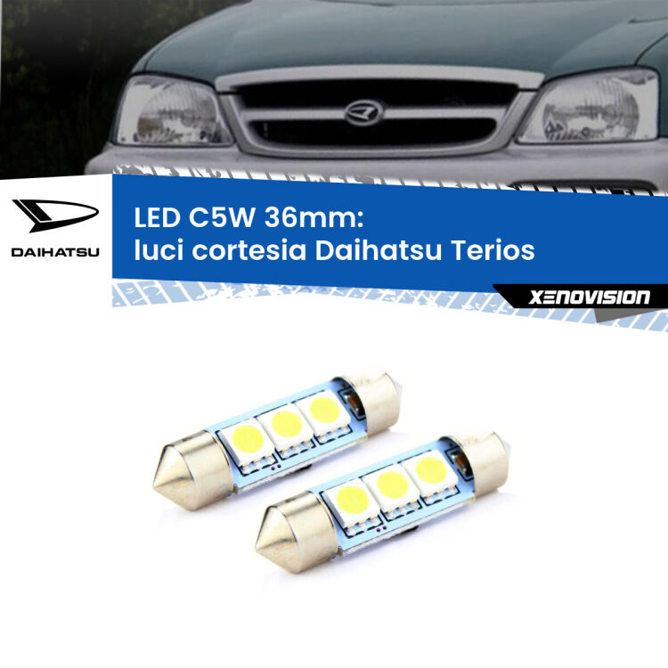 <strong>Luci Cortesia LED per Daihatsu Terios</strong>  posteriori. Coppia lampade <strong>C5W</strong> 36mm estremamente longeve.