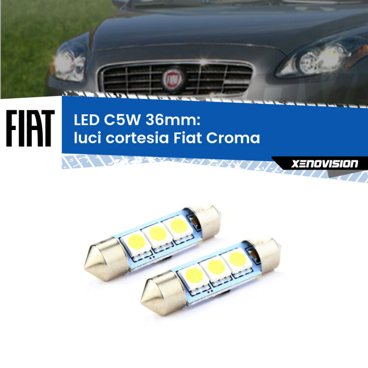 <strong>Luci Cortesia LED per Fiat Croma</strong>  posteriori. Coppia lampade <strong>C5W</strong> 36mm estremamente longeve.