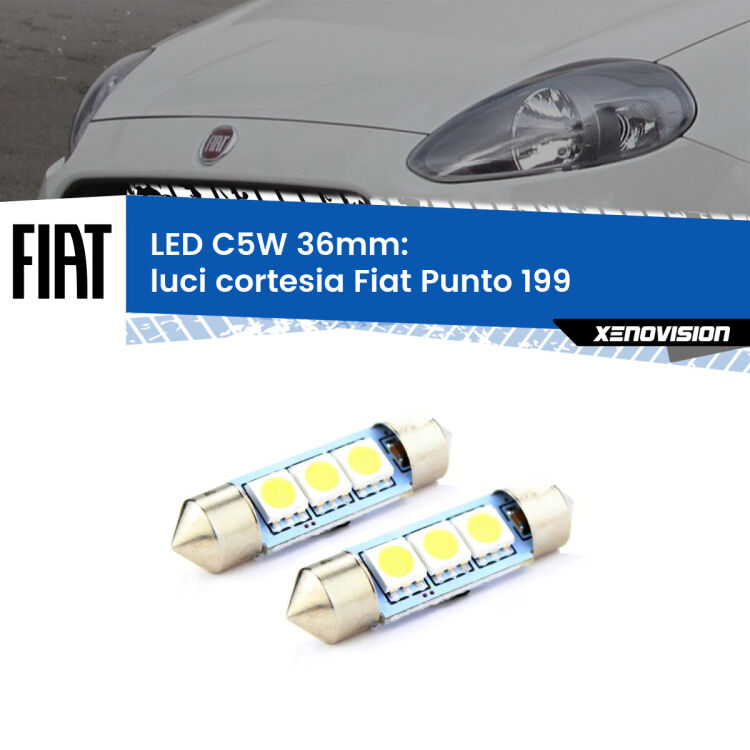 <strong>Luci Cortesia LED per Fiat Punto</strong> 199 2012 - 2018. Coppia lampade <strong>C5W</strong> 36mm estremamente longeve.