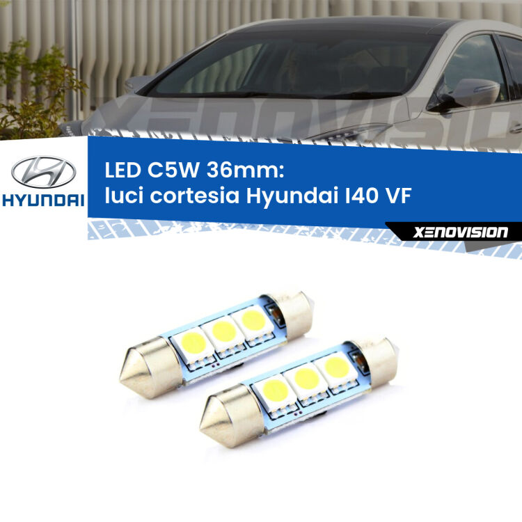 <strong>Luci Cortesia LED per Hyundai I40</strong> VF 2012 in poi. Coppia lampade <strong>C5W</strong> 36mm estremamente longeve.