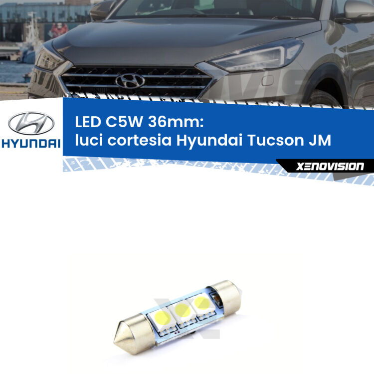 <strong>Luci Cortesia LED per Hyundai Tucson</strong> JM 2004 - 2010. Coppia lampade <strong>C5W</strong> 36mm estremamente longeve.