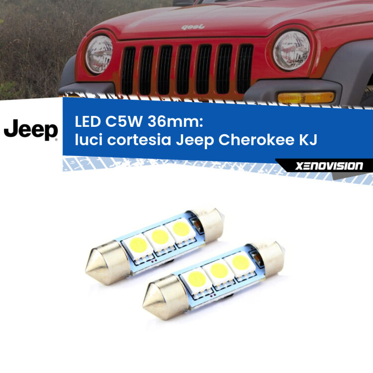 <strong>Luci Cortesia LED per Jeep Cherokee</strong> KJ 2002 - 2007. Coppia lampade <strong>C5W</strong> 36mm estremamente longeve.