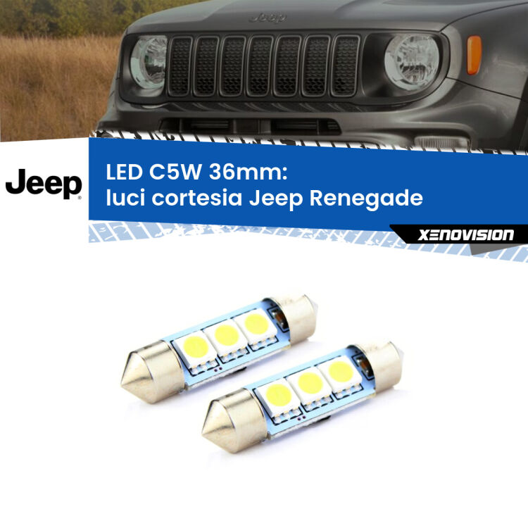 <strong>Luci Cortesia LED per Jeep Renegade</strong>  2014 in poi. Coppia lampade <strong>C5W</strong> 36mm estremamente longeve.