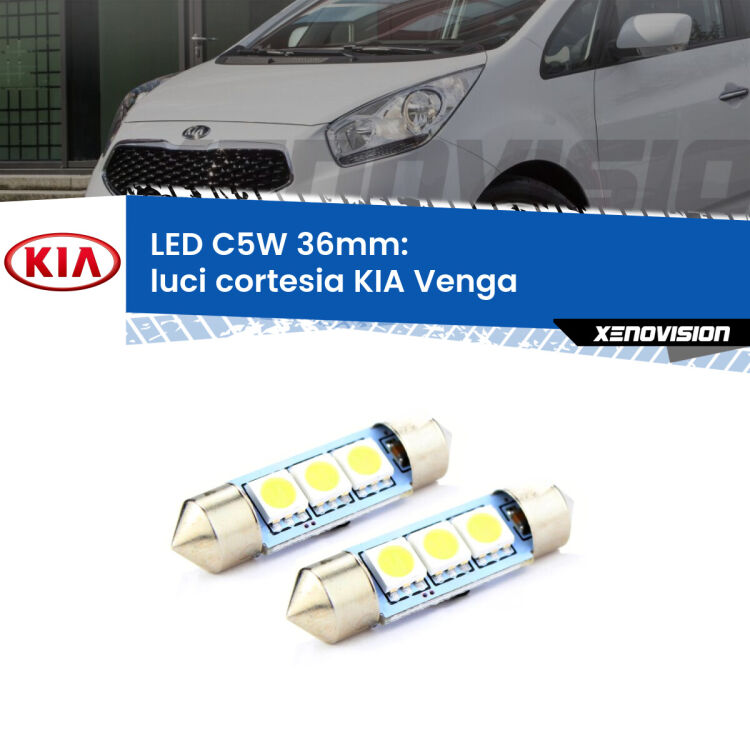 <strong>Luci Cortesia LED per KIA Venga</strong>  2010 - 2019. Coppia lampade <strong>C5W</strong> 36mm estremamente longeve.