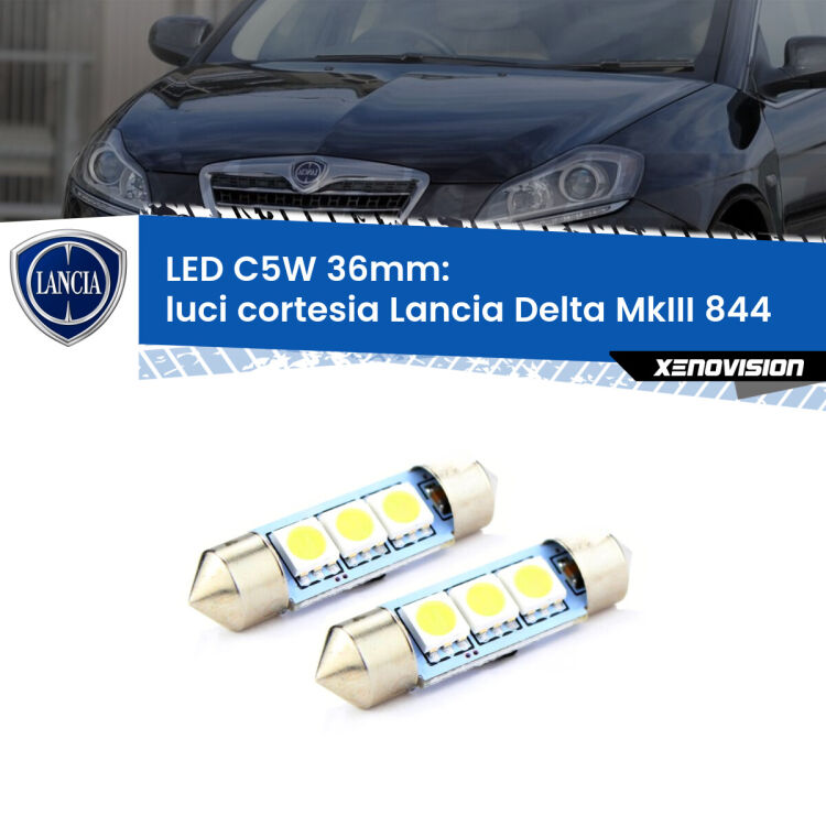 <strong>Luci Cortesia LED per Lancia Delta MkIII</strong> 844 2008 - 2014. Coppia lampade <strong>C5W</strong> 36mm estremamente longeve.