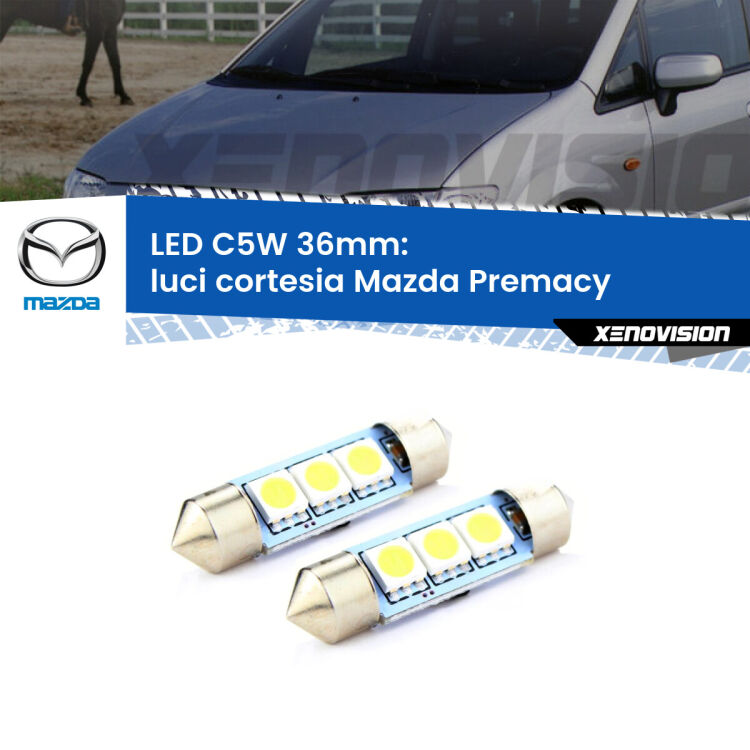 <strong>Luci Cortesia LED per Mazda Premacy</strong>  posteriori. Coppia lampade <strong>C5W</strong> 36mm estremamente longeve.