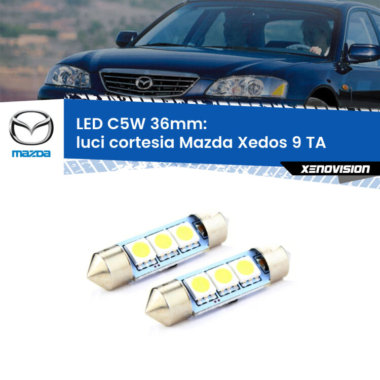 <strong>Luci Cortesia LED per Mazda Xedos 9</strong> TA 1993 - 2002. Coppia lampade <strong>C5W</strong> 36mm estremamente longeve.