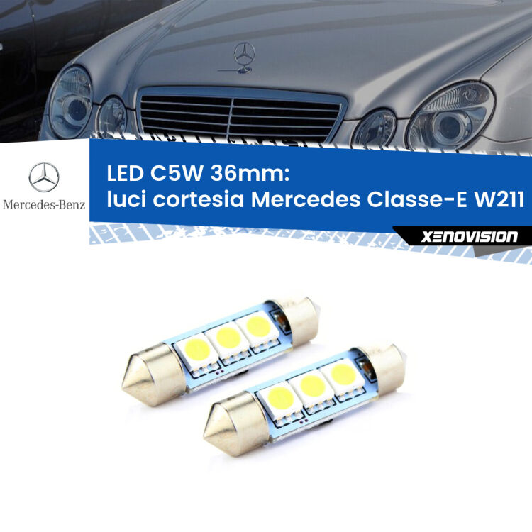 <strong>Luci Cortesia LED per Mercedes Classe-E</strong> W211 2002 - 2009. Coppia lampade <strong>C5W</strong> 36mm estremamente longeve.