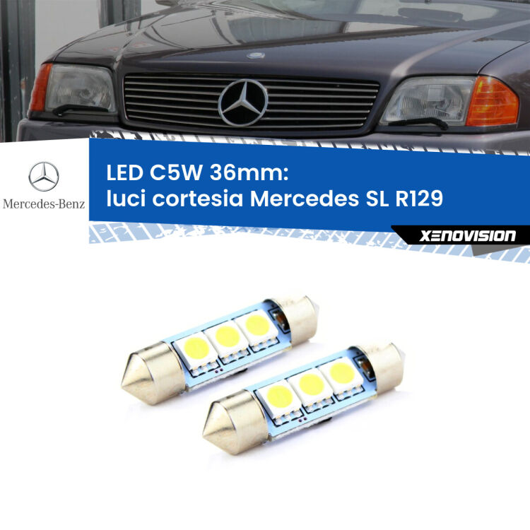 <strong>Luci Cortesia LED per Mercedes SL</strong> R129 1989 - 2001. Coppia lampade <strong>C5W</strong> 36mm estremamente longeve.