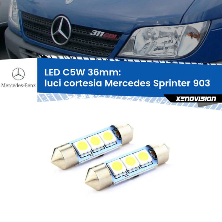 <strong>Luci Cortesia LED per Mercedes Sprinter</strong> 903 1995 - 2006. Coppia lampade <strong>C5W</strong> 36mm estremamente longeve.