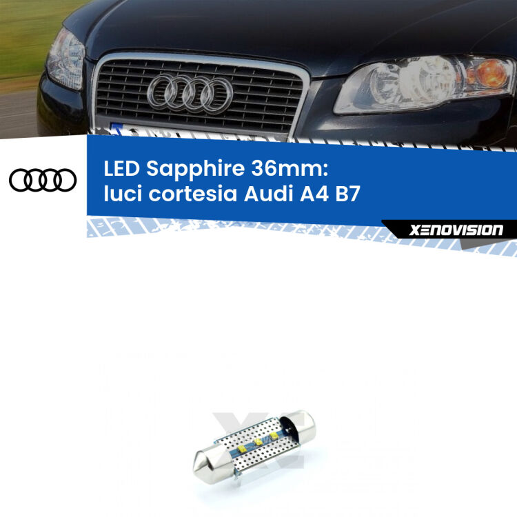 <strong>LED luci cortesia 36mm per Audi A4</strong> B7 posteriori. Lampadina <strong>c5W</strong> modello Sapphire Xenovision con chip led Philips.