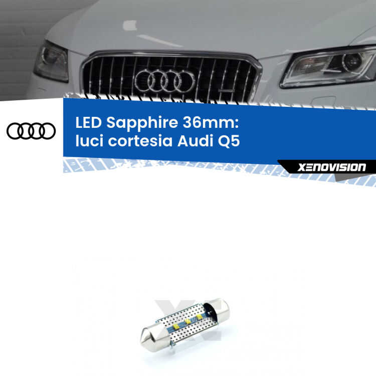 <strong>LED luci cortesia 36mm per Audi Q5</strong>  2008 - 2017. Lampadina <strong>c5W</strong> modello Sapphire Xenovision con chip led Philips.