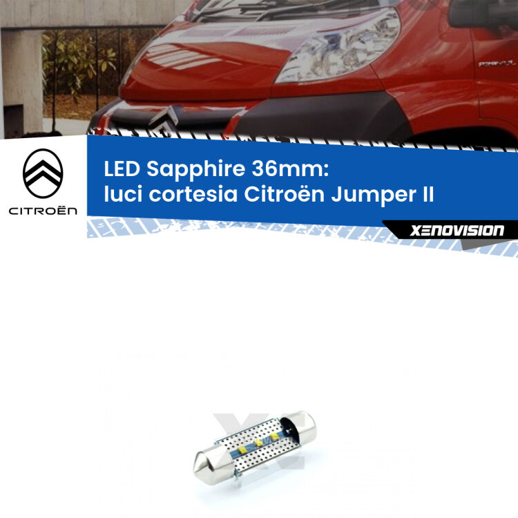 <strong>LED luci cortesia 36mm per Citroën Jumper</strong> II anteriori. Lampadina <strong>c5W</strong> modello Sapphire Xenovision con chip led Philips.