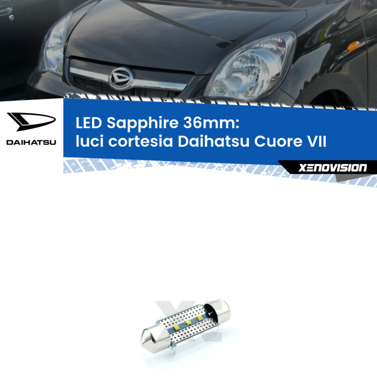 <strong>LED luci cortesia 36mm per Daihatsu Cuore VII</strong>  2007 - 2018. Lampadina <strong>c5W</strong> modello Sapphire Xenovision con chip led Philips.