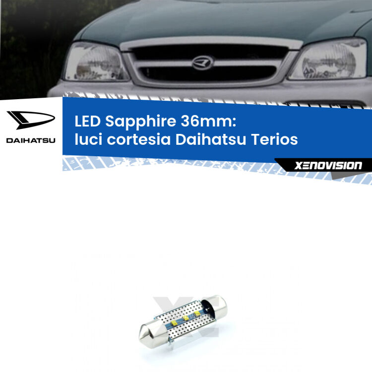 <strong>LED luci cortesia 36mm per Daihatsu Terios</strong>  posteriori. Lampadina <strong>c5W</strong> modello Sapphire Xenovision con chip led Philips.