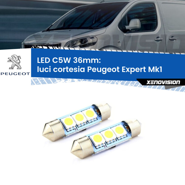 <strong>Luci Cortesia LED per Peugeot Expert</strong> Mk1 1996 - 2006. Coppia lampade <strong>C5W</strong> 36mm estremamente longeve.