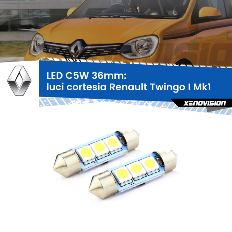 <strong>Luci Cortesia LED per Renault Twingo I</strong> Mk1 1993 - 2006. Coppia lampade <strong>C5W</strong> 36mm estremamente longeve.