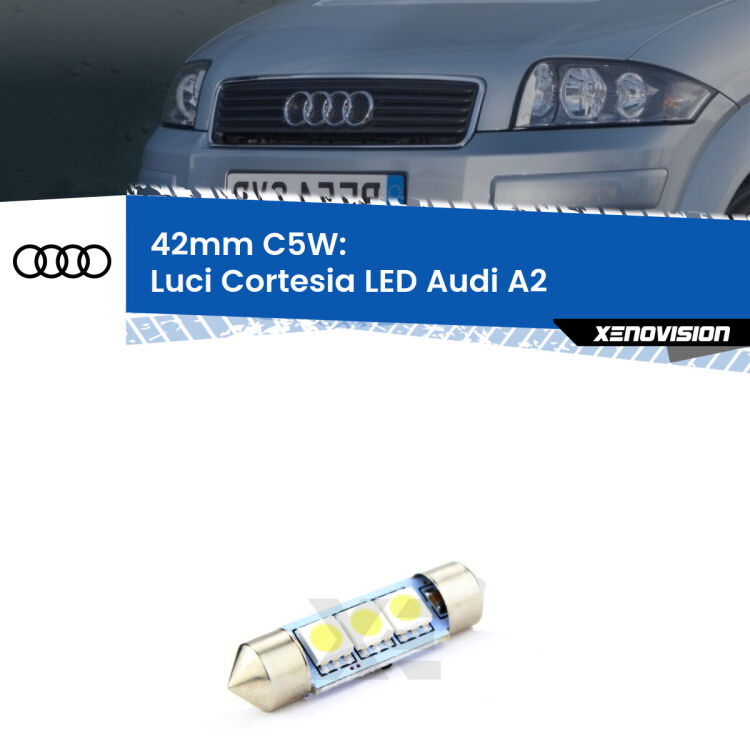 Lampadina eccezionalmente duratura, canbus e luminosa. C5W 42mm perfetto per Luci Cortesia LED Audi A2  2000 - 2005<br />.