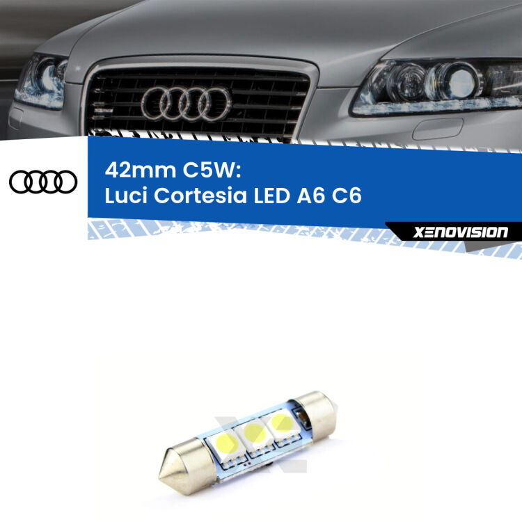 Lampadina eccezionalmente duratura, canbus e luminosa. C5W 42mm perfetto per Luci Cortesia LED Audi A6 (C6) 2004 - 2011<br />.