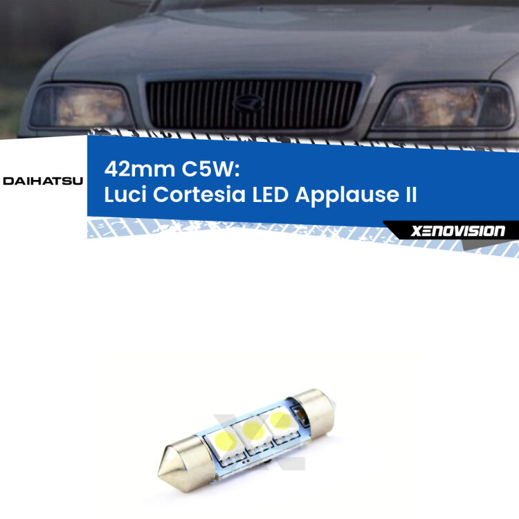 Lampadina eccezionalmente duratura, canbus e luminosa. C5W 42mm perfetto per Luci Cortesia LED Daihatsu Applause (II) 1997 - 2000<br />.