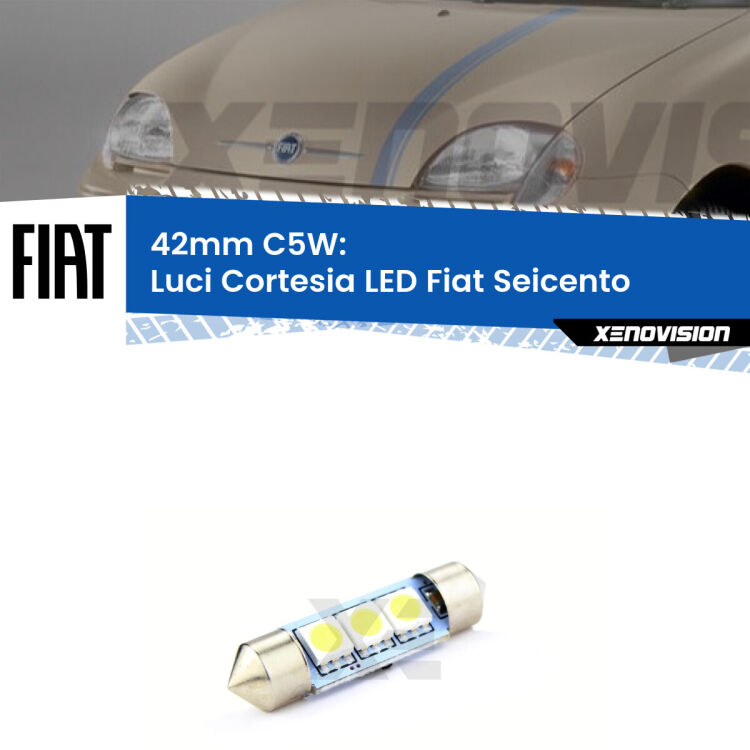 Lampadina eccezionalmente duratura, canbus e luminosa. C5W 42mm perfetto per Luci Cortesia LED Fiat Seicento  1998 - 2010<br />.