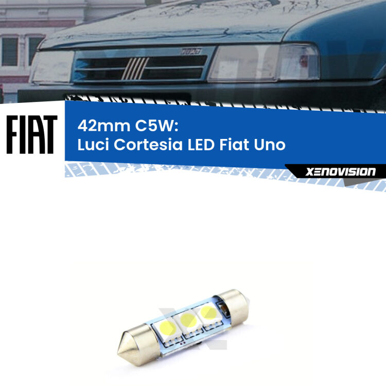 <strong>Luci Cortesia LED per Fiat Uno</strong>  1983 - 1995. Coppia lampade <strong>C5W</strong> 42mm estremamente longeve.