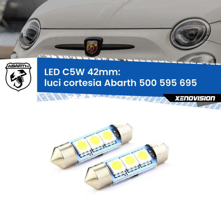 <strong>Luci Cortesia LED per Abarth 500 595 695</strong>  2008 - 2022. Coppia lampade <strong>C5W</strong> 42mm estremamente longeve.