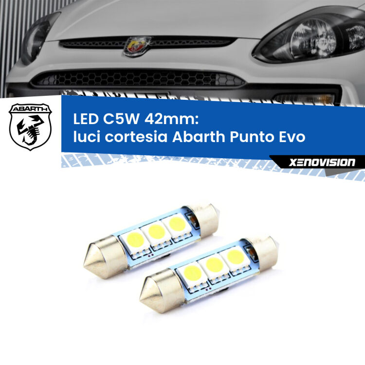 <strong>Luci Cortesia LED per Abarth Punto Evo</strong>  2010 - 2014. Coppia lampade <strong>C5W</strong> 42mm estremamente longeve.