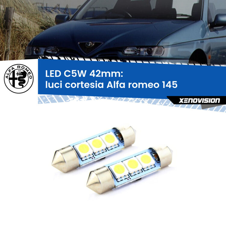 <strong>Luci Cortesia LED per Alfa romeo 145</strong>  1994 - 2001. Coppia lampade <strong>C5W</strong> 42mm estremamente longeve.