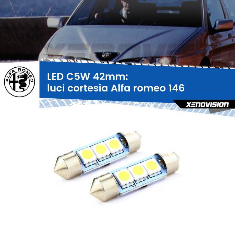 <strong>Luci Cortesia LED per Alfa romeo 146</strong>  1994 - 2001. Coppia lampade <strong>C5W</strong> 42mm estremamente longeve.