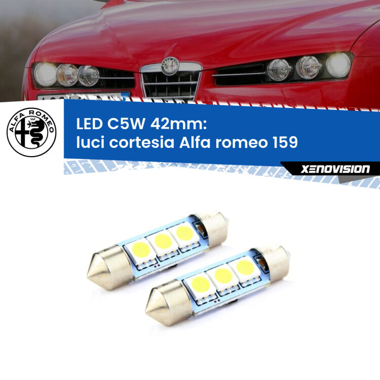 <strong>Luci Cortesia LED per Alfa romeo 159</strong>  2005 - 2012. Coppia lampade <strong>C5W</strong> 42mm estremamente longeve.