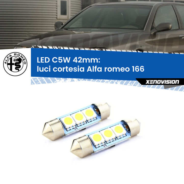 <strong>Luci Cortesia LED per Alfa romeo 166</strong>  1998 - 2007. Coppia lampade <strong>C5W</strong> 42mm estremamente longeve.