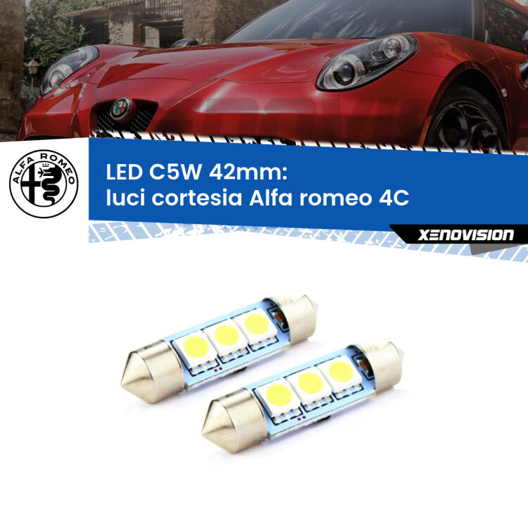 <strong>Luci Cortesia LED per Alfa romeo 4C</strong>  2013 in poi. Coppia lampade <strong>C5W</strong> 42mm estremamente longeve.