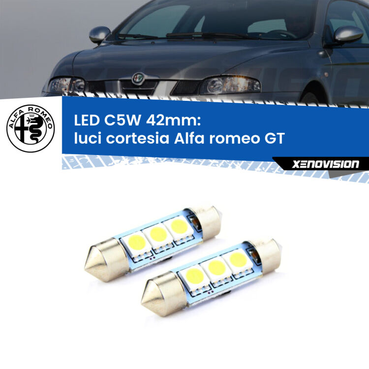 <strong>Luci Cortesia LED per Alfa romeo GT</strong>  2003 - 2010. Coppia lampade <strong>C5W</strong> 42mm estremamente longeve.