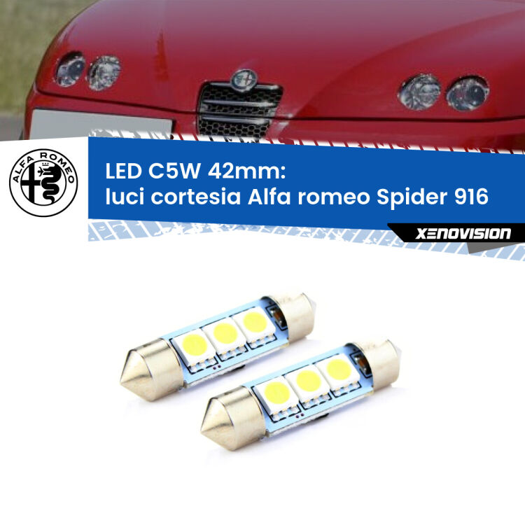 <strong>Luci Cortesia LED per Alfa romeo Spider</strong> 916 1995 - 2005. Coppia lampade <strong>C5W</strong> 42mm estremamente longeve.