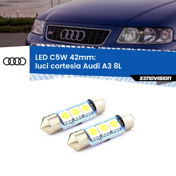 <strong>Luci Cortesia LED per Audi A3</strong> 8L 1996 - 2003. Coppia lampade <strong>C5W</strong> 42mm estremamente longeve.