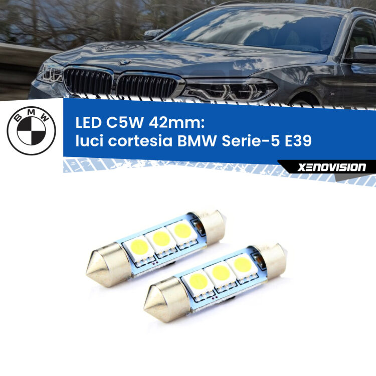 <strong>Luci Cortesia LED per BMW Serie-5</strong> E39 1996 - 2003. Coppia lampade <strong>C5W</strong> 42mm estremamente longeve.