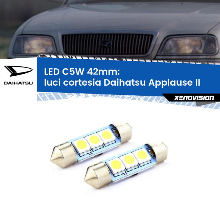 <strong>Luci Cortesia LED per Daihatsu Applause</strong> II 1997 - 2000. Coppia lampade <strong>C5W</strong> 42mm estremamente longeve.