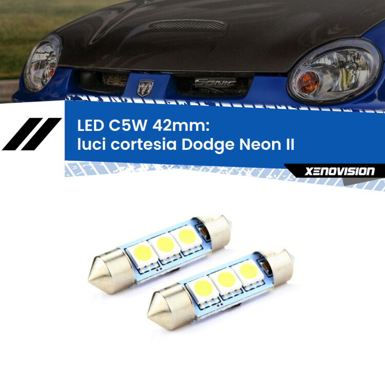 <strong>Luci Cortesia LED per Dodge Neon</strong> II 1999 - 2005. Coppia lampade <strong>C5W</strong> 42mm estremamente longeve.