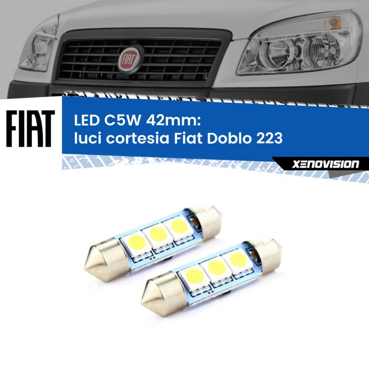 <strong>Luci Cortesia LED per Fiat Doblo</strong> 223 2000 - 2010. Coppia lampade <strong>C5W</strong> 42mm estremamente longeve.