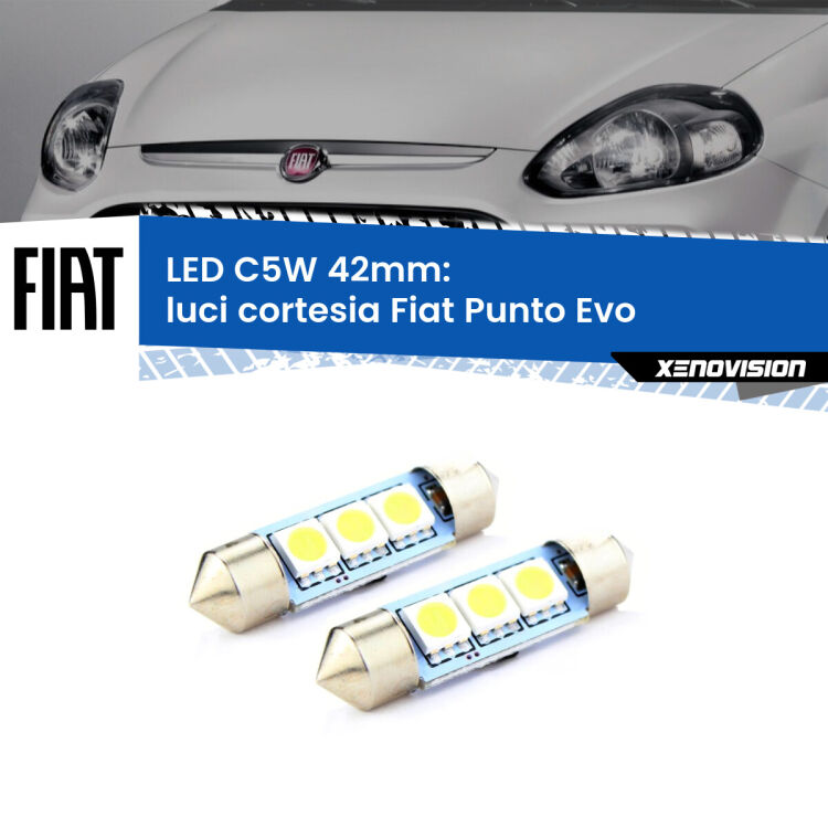 <strong>Luci Cortesia LED per Fiat Punto Evo</strong>  2009 - 2015. Coppia lampade <strong>C5W</strong> 42mm estremamente longeve.