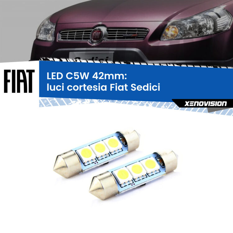 <strong>Luci Cortesia LED per Fiat Sedici</strong>  2006 - 2014. Coppia lampade <strong>C5W</strong> 42mm estremamente longeve.